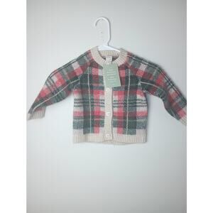 H&M Collared Cardigan Button up Sweater Red Green Cream Plaid Infant 12M NWT